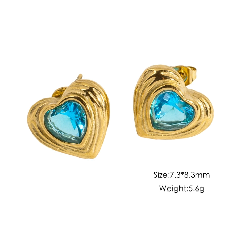 Heart Shape Rhinestones Earrings [304 Stainless Steel,14K Gold Plated]