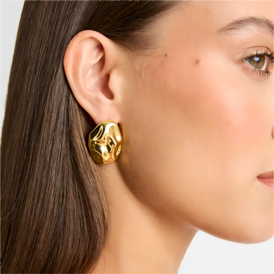 Geometric OvalEarrings [304 Stainless Steel,18K Gold Plated]