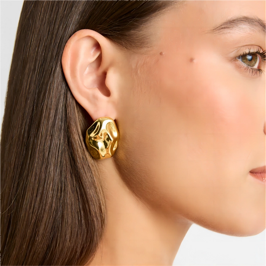 Geometrische ovalearrings [304 roestvrij staal, 18K vergulde goud]