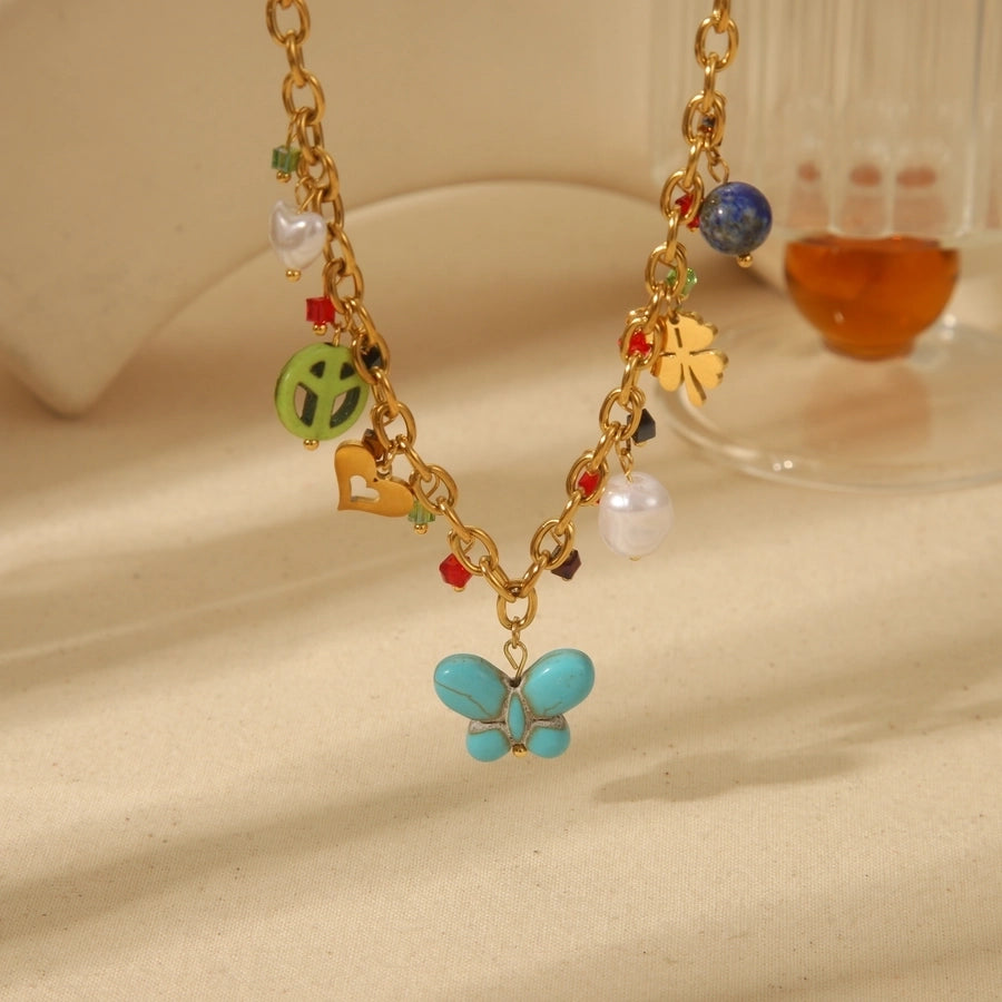 Butterfly Charms Necklace [304 Stainless Steel,18K Gold Plated]