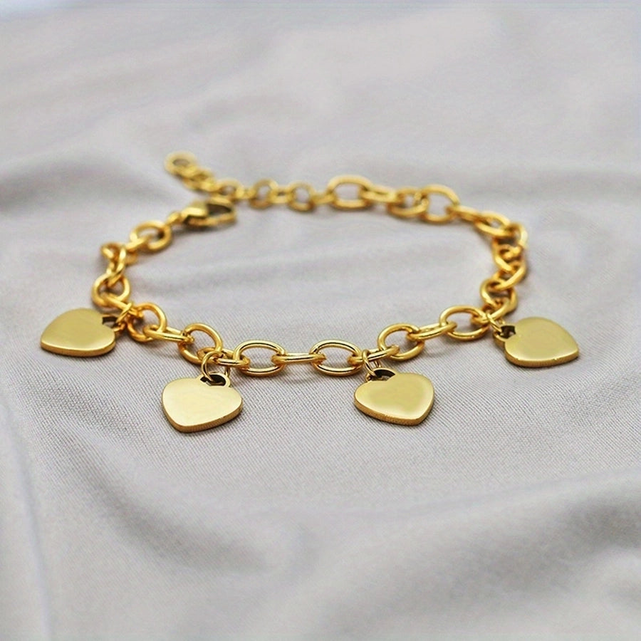 Multiple Hearts Chain Bracelet [Stainless Steel,18K Gold Plated]