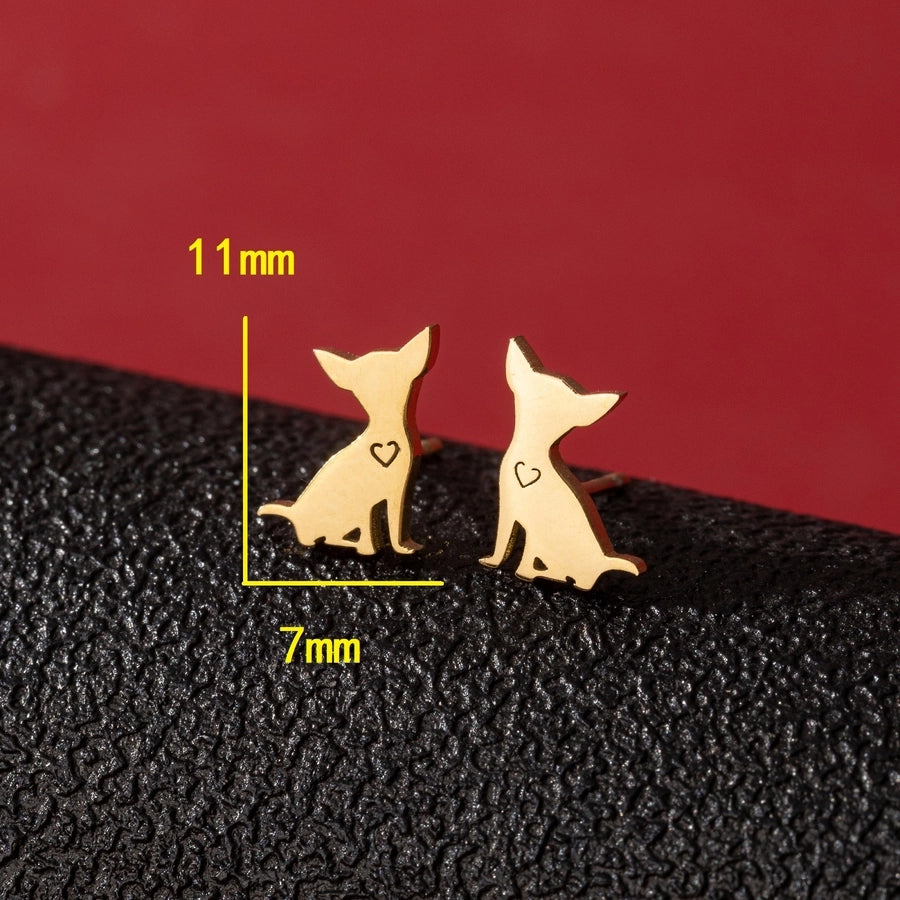 Dog Cat Ear Studs [304 Stainless Steel,18K Gold Plated]