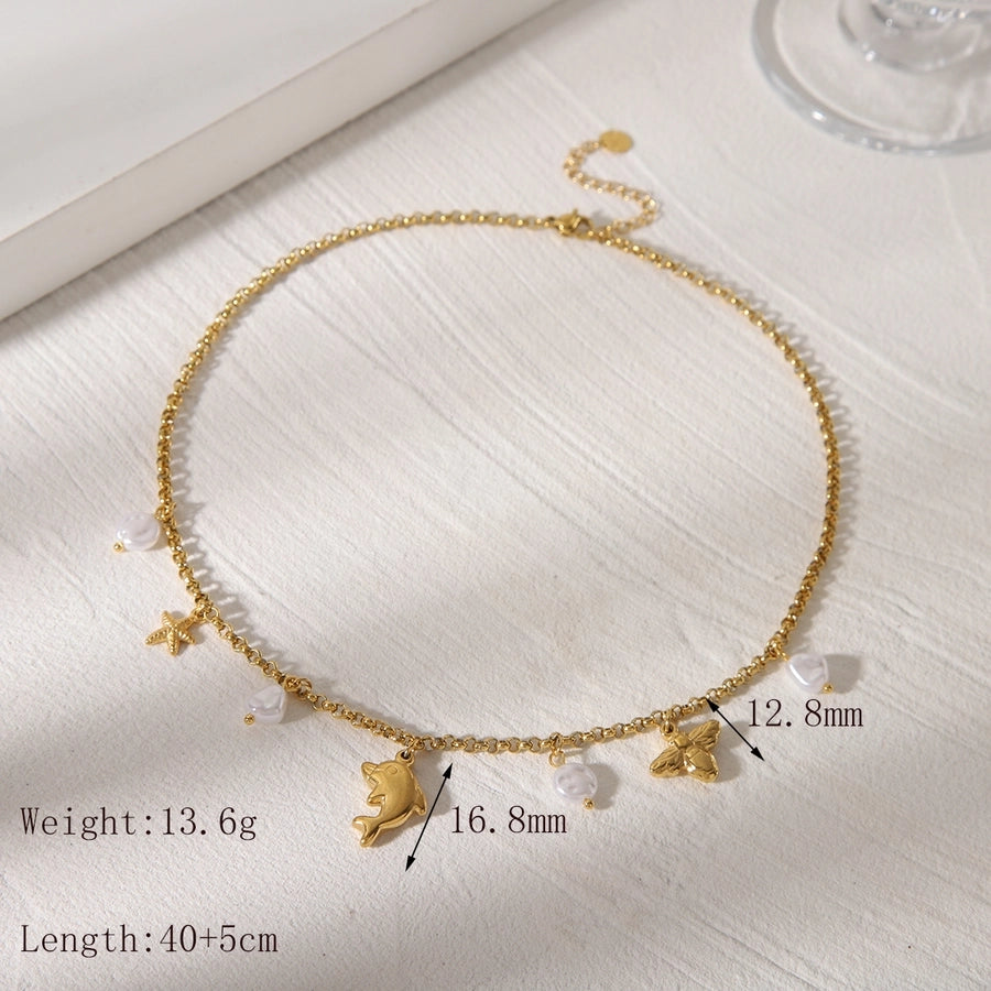 Starfish Dolphin Bee Acrylic Necklace [304 Stainless Steel,18K Gold Plated]