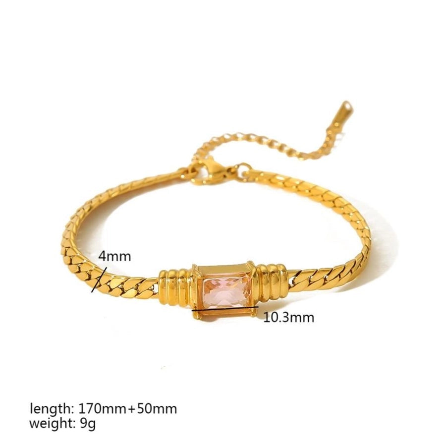 Rectangle Zircon Bracelet/Necklace [304 Stainless Steel,18K Gold Plated]