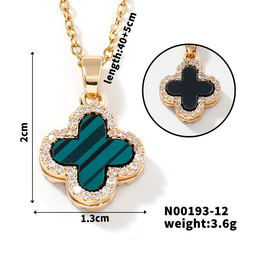 Four Leaf Clover Zircon Necklace [304 Stainless Steel,Copper]