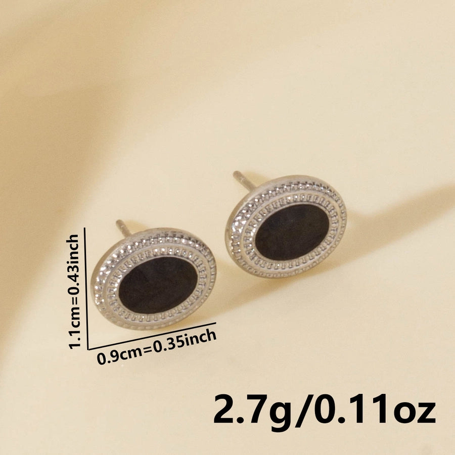 Oval Gold Black White Earrings [304 Stainless Steel]