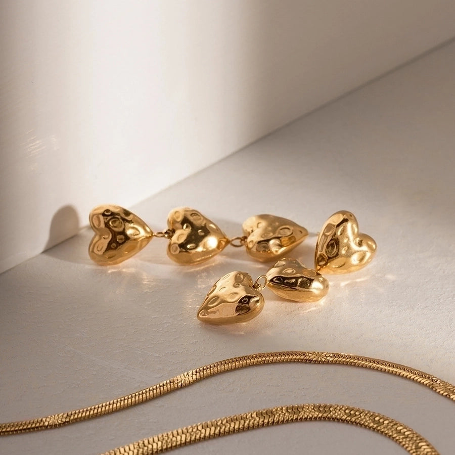 Triple Heart Shape Earrings [304 Stainless Steel,18K Gold Plated]