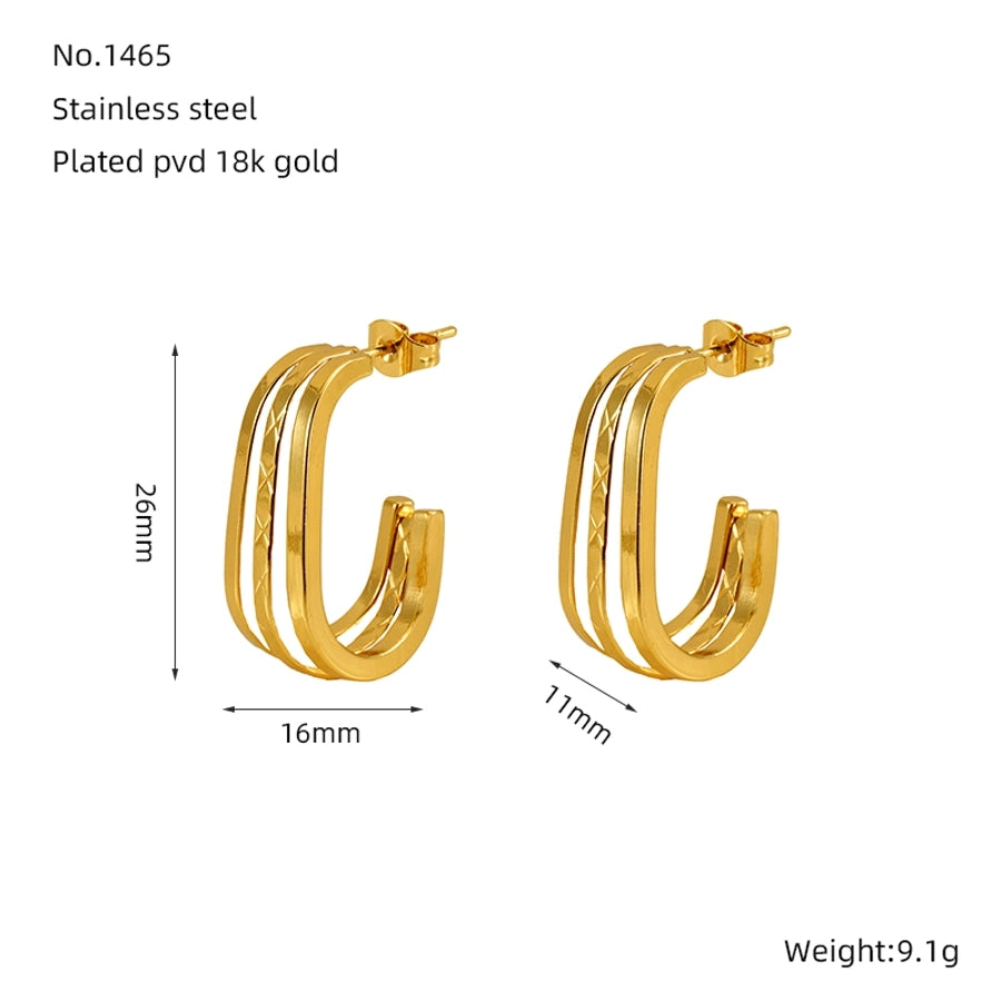 Striped Hoop Earrings [304 Stainless Steel,18K Gold Plated]