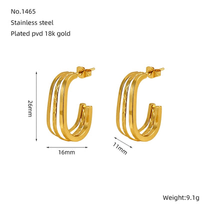 Striped Hoop Earrings [304 Stainless Steel,18K Gold Plated]