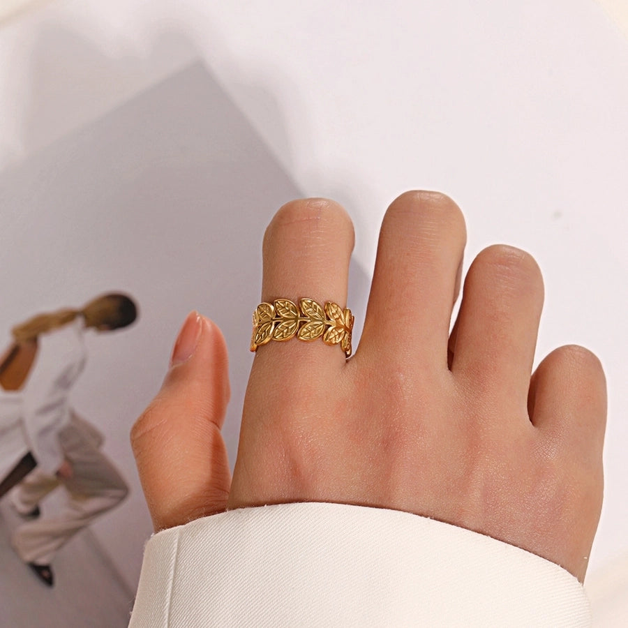 Foglie Open Ring [304 in acciaio inossidabile 18K oro placcato]