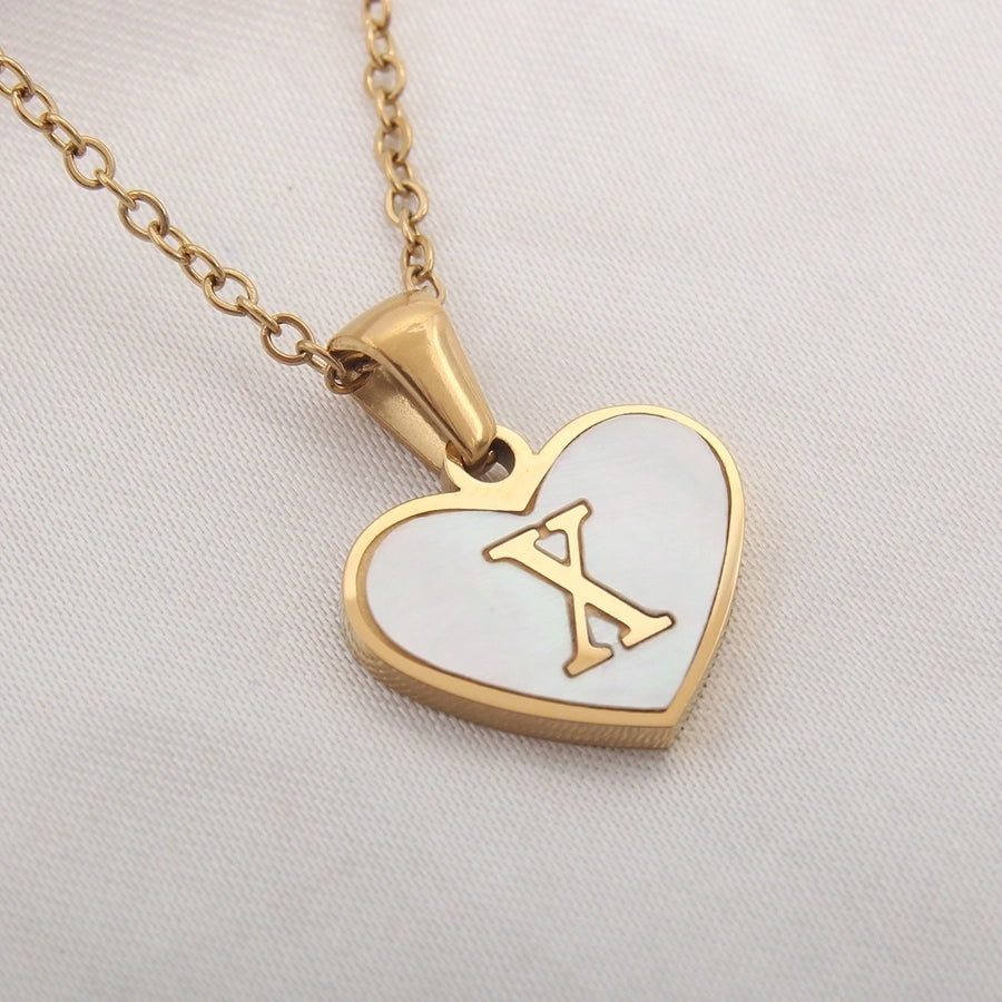 Letter Shell Heart Pendant Necklace [304 Stainless Steel,18K Gold Plated]