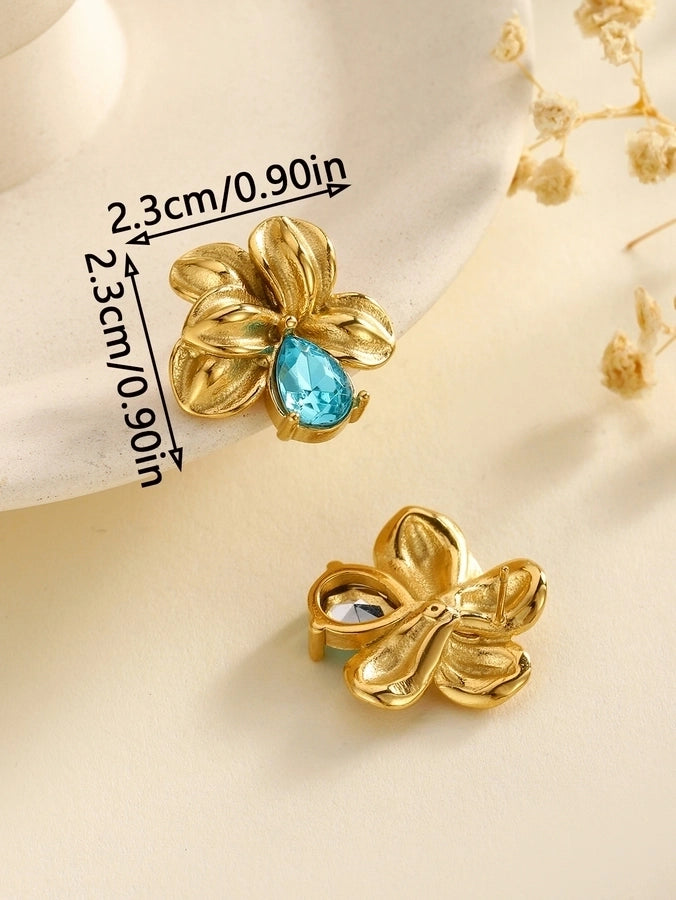 Acero inoxidable Nuevo graciosos y de moda Pearl Zircon Bow Flower Pendientes de tachuelas de altura