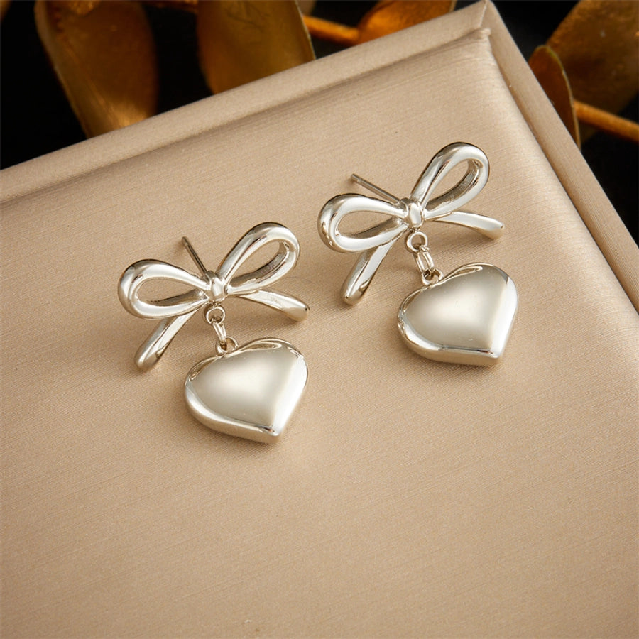 Heart Shape Bow Knot Earrings [304 Stainless Steel,18K Gold Plated]