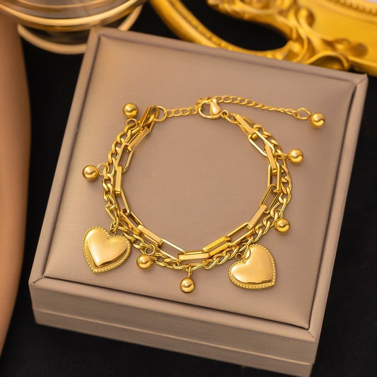 Heart Shape Chain Bracelet [304 Stainless Steel, 18K Gold Plated]