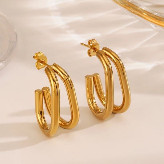 Double Earrings [304 Stainless Steel,18K Gold Plated]