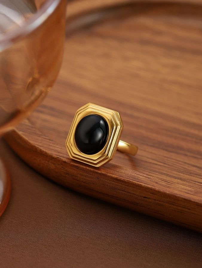 Black Agate Ring [304 roestvrij staal]