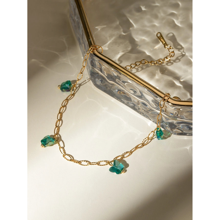 Butterfly Green Gravel Anklet [304 Stainless Steel, 18K Gold Plated]