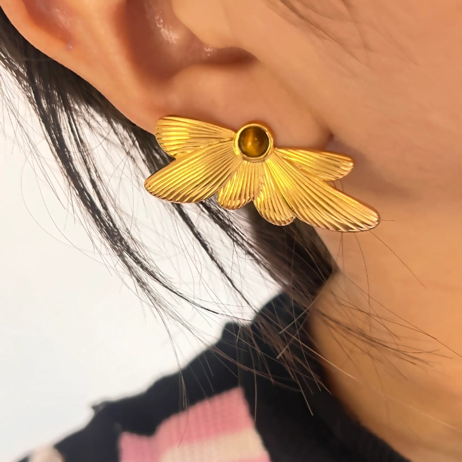 Boucles d'oreilles en pierre naturelle de papillon [304 en acier inoxydable, 18 carats plaqués à l'or]