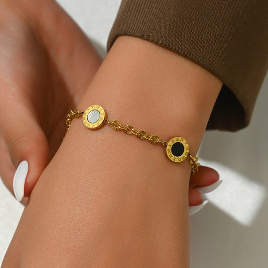 Bracelet rond artistique de style romain [304 en acier inoxydable, plaqué or 14K]