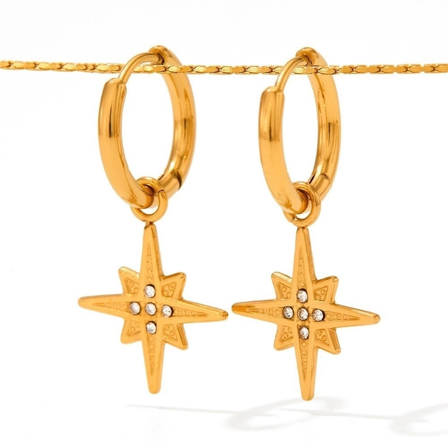 Rhinestone Drop Stars Earrings [304 Stainless Steel,16K Gold Plated]