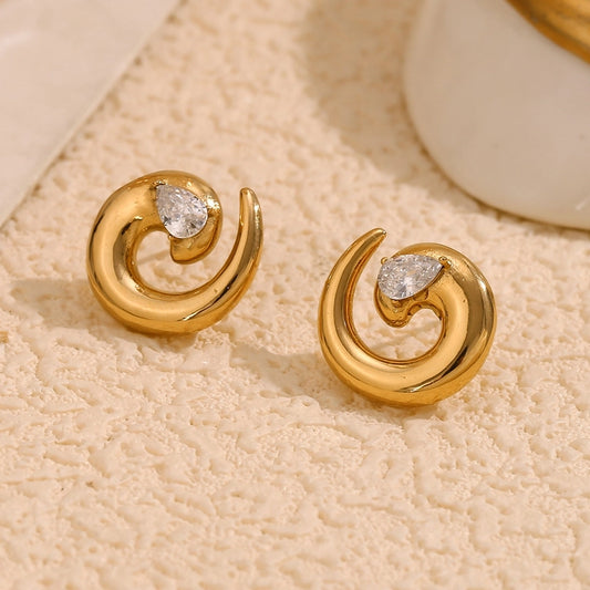 Swirl Water Droplets Spiral Plating Earrings [304 Stainless Steel,18K Gold Plated]