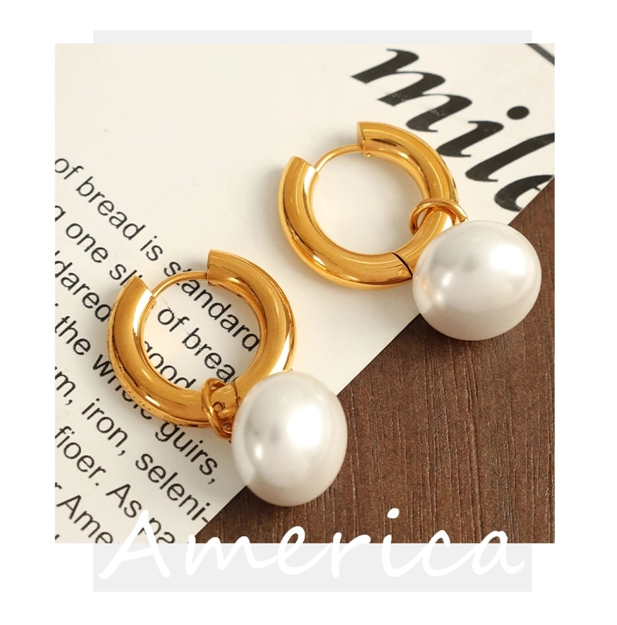 Pearl  Circle Drop Earrings [304 Stainless Steel,18K Gold Plated]