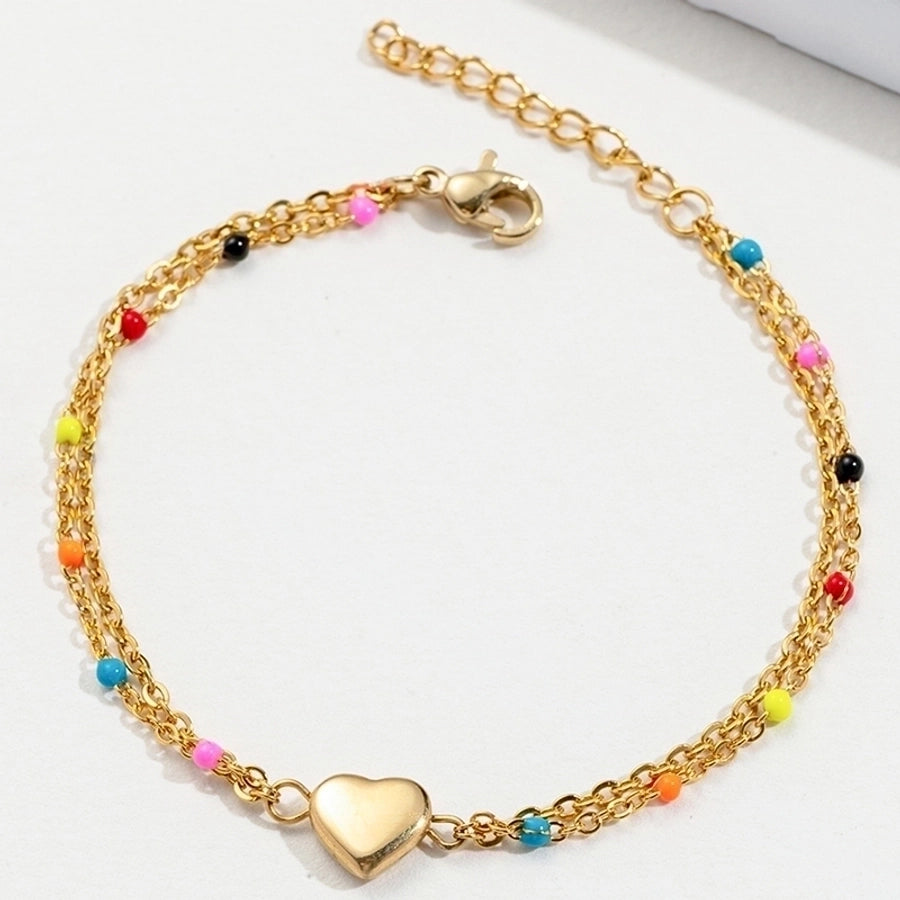 Heart Small Colored Stone Bracelet [Stainless Steel]