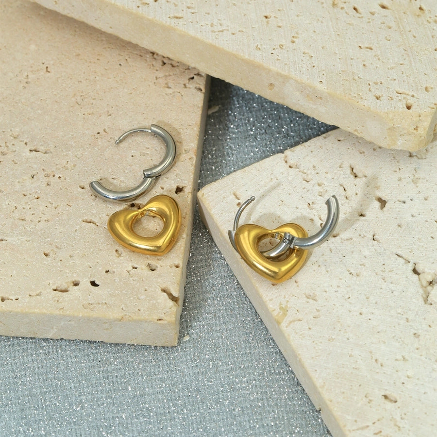 Silver Gold Heart Shape Earrings [304 Stainless Steel,18K Gold Plated]