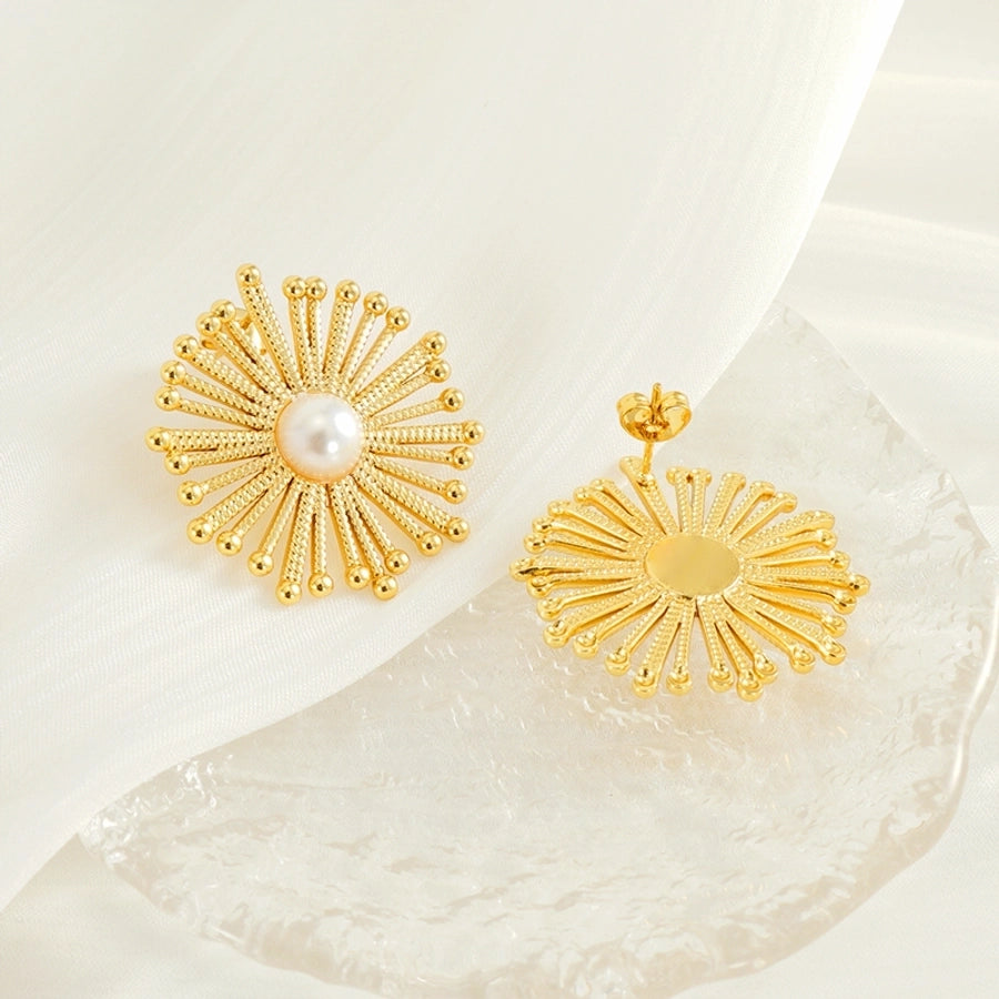 Dandelion Artificial Pearls Earrings [304 Stainless Steel,18K Gold Plated]