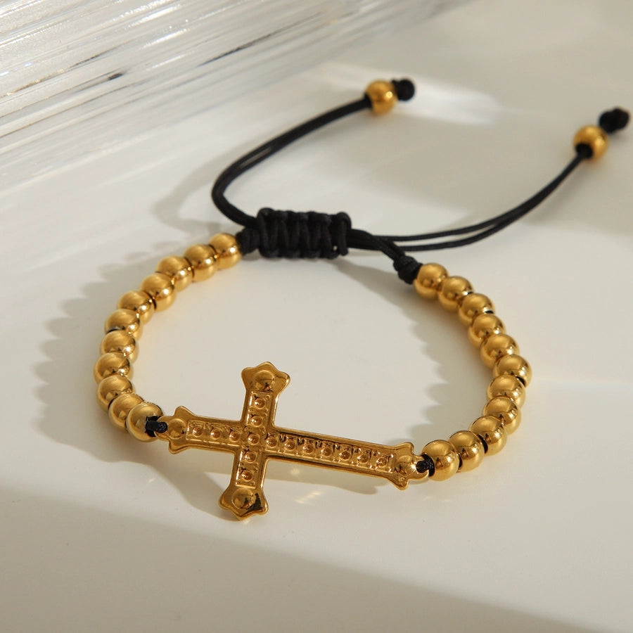 Love Cross Polyester Bracelets [201 aço inoxidável, peito de ouro 18k]