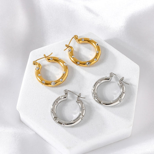 Rhinestone Hoop Earrings [316 Stainless Steel,18K Gold Plated]