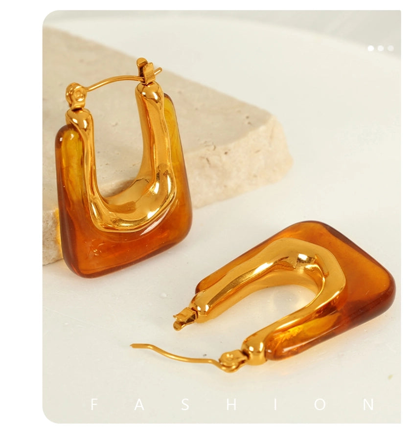 Vintage Resin Earrings [304 Stainless Steel,18K Gold Plated]