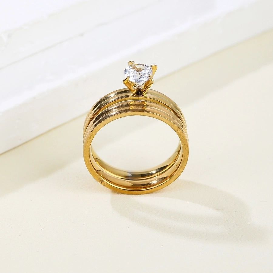 Ring Zircon Band Gold [304 en acier inoxydable 14k plaqués en or]