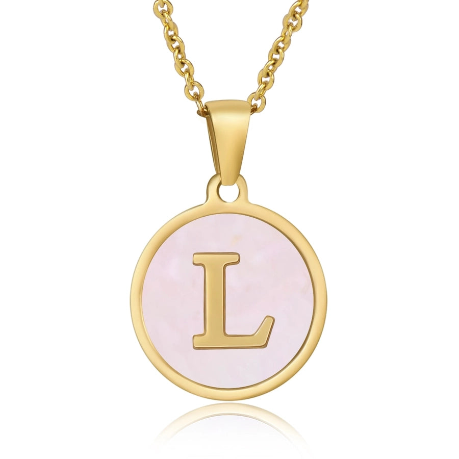 Round Letter Necklace [304 Stainless Steel,18K Gold Plated]