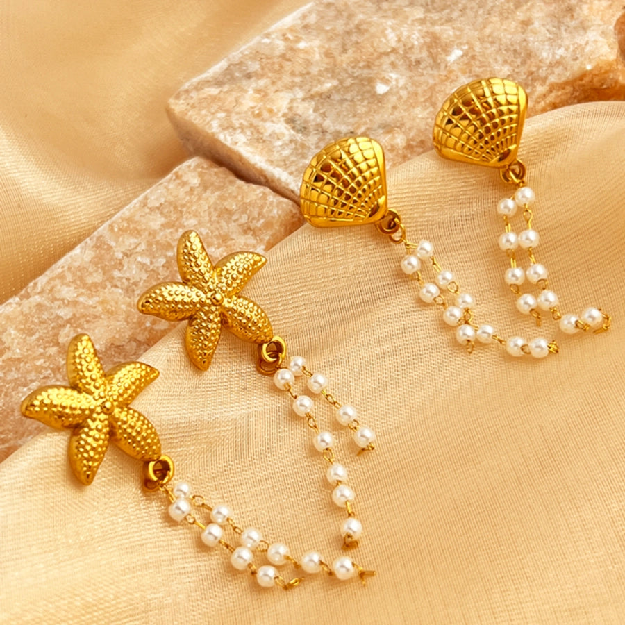 Starfish Shell Drop Earrings [304 Stainless Steel,18K Gold Plated]