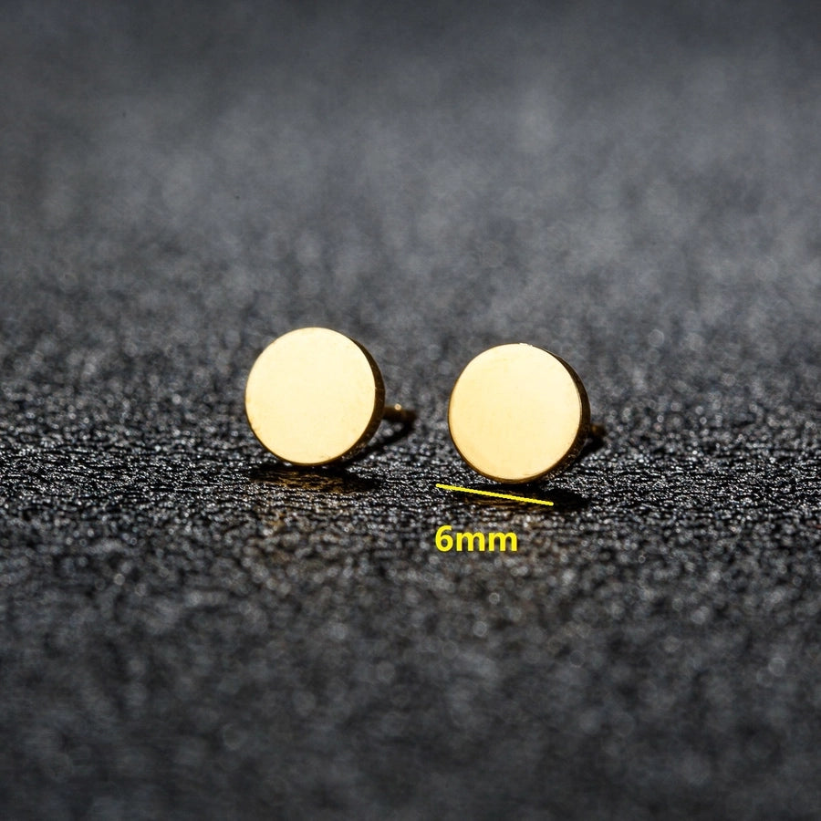 Flat Stud Earrings [304 Stainless Steel, 18K Gold Plated]