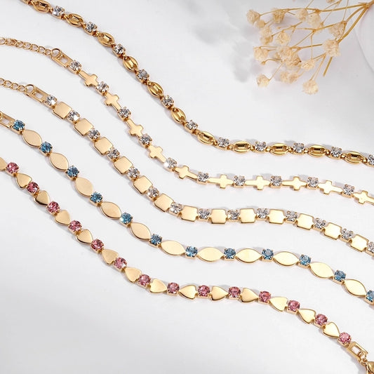 Colored Rhinestone Bracelets [201 Stainless Steel,18K Gold Plated]