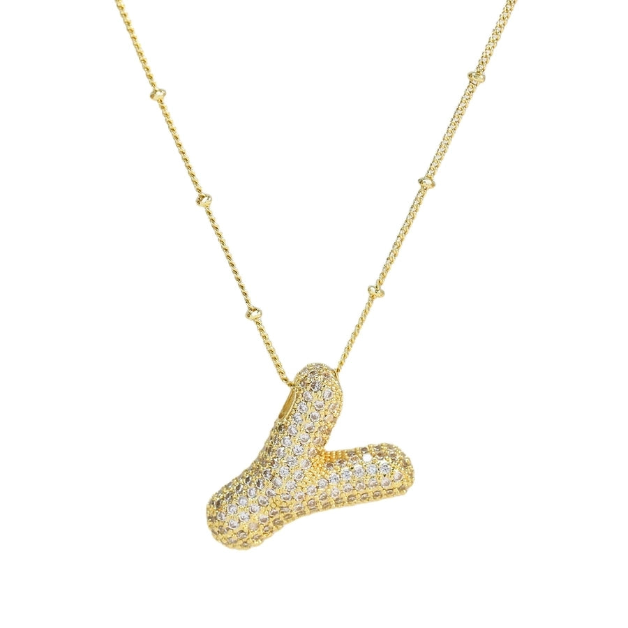 Gold Rhinestones Letter Necklace [304 Stainless Steel]