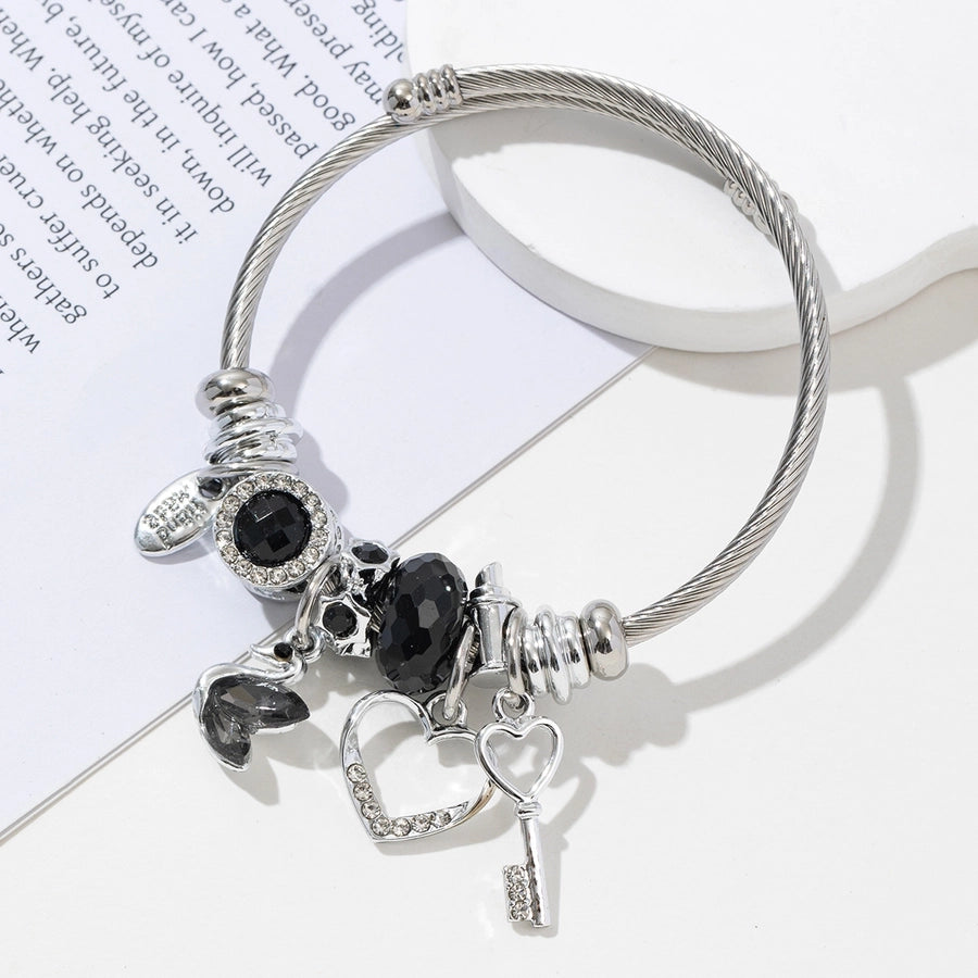 Heart Shape Butterfly Bangle Bracelet [304 Stainless Steel, Alloy]