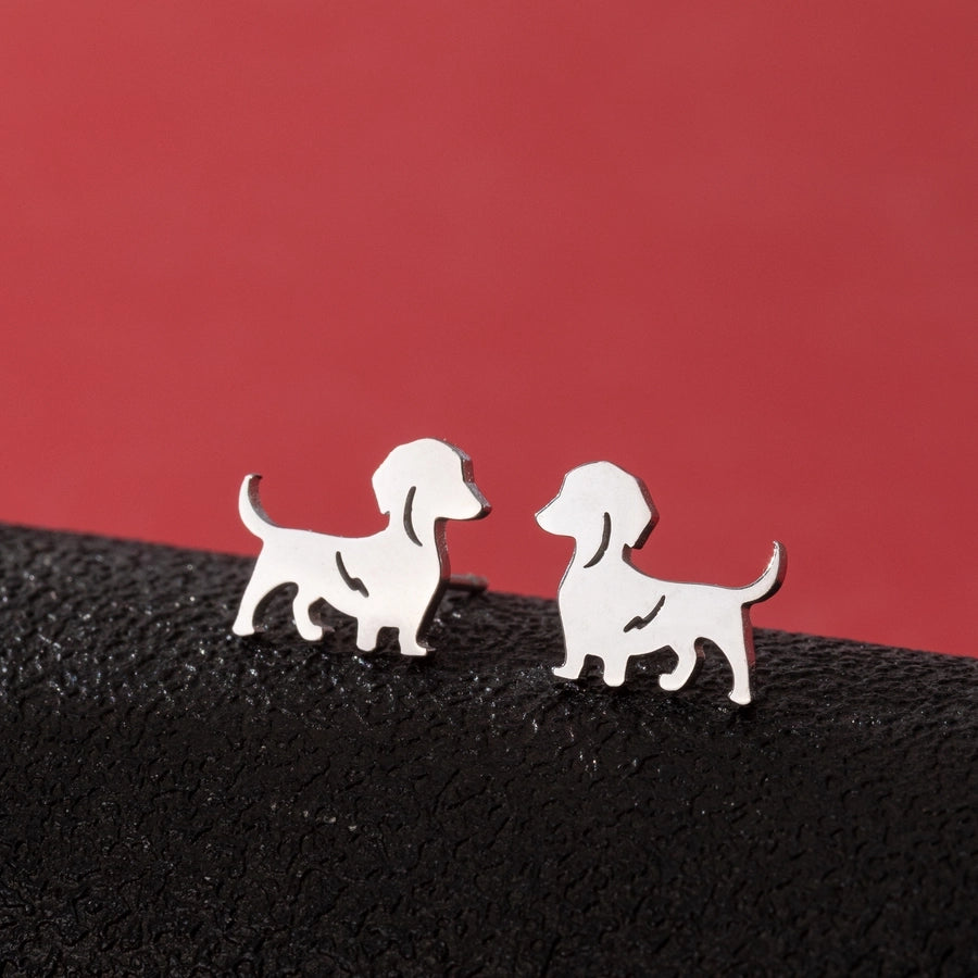 Dog Stud Earrings [304 Stainless Steel,18K Gold Plated]