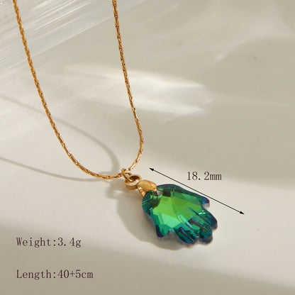 Collier en verre de papillon de forme de coeur étoilé [304 en acier inoxydable, 18 carats plaqués en or]