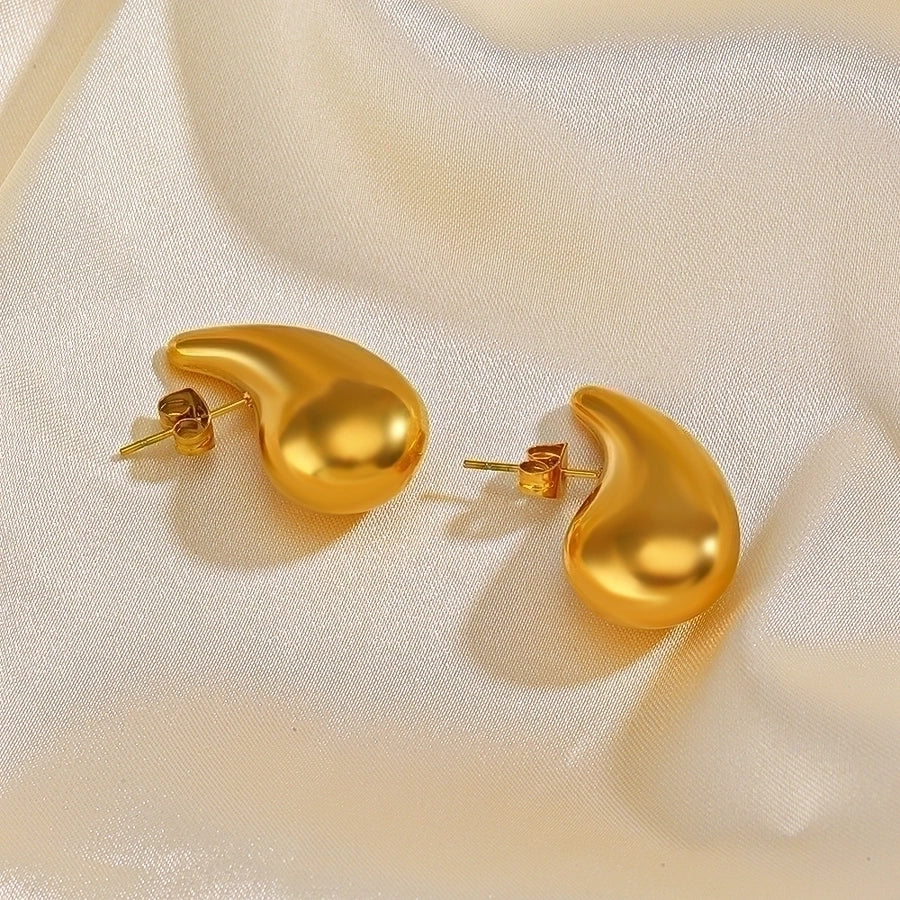 Water Droplets Stud Earrings [304 Stainless Steel,18K Gold Plated]