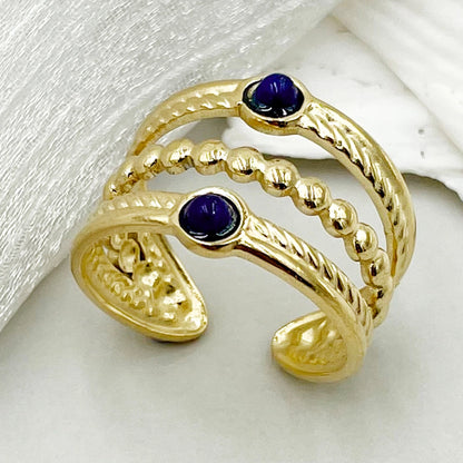 Layered Plating Stripe Turquoise Open Ring [304 Stainless Steel 14K Gold Plated]