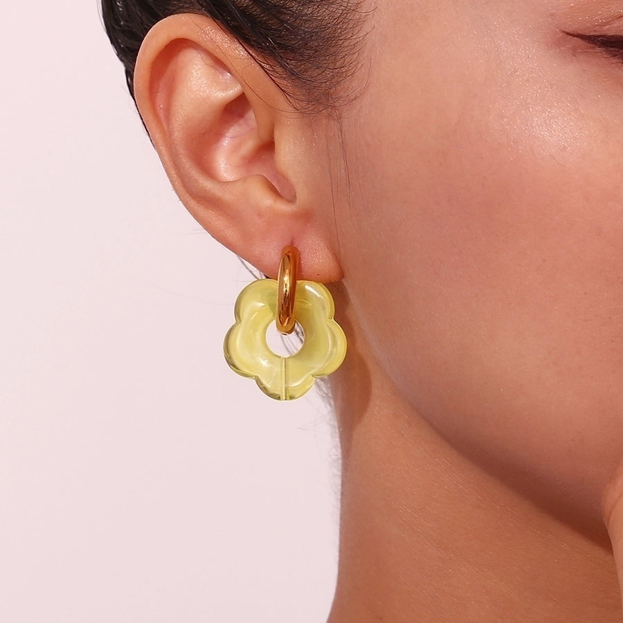 Acrylic Flower Hoop Drop Earrings [304 Stainless Steel,18K Gold Plated]