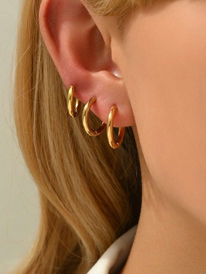 3 Pairs Hoop Earrings [201 Stainless Steel, 18K Gold Plated]