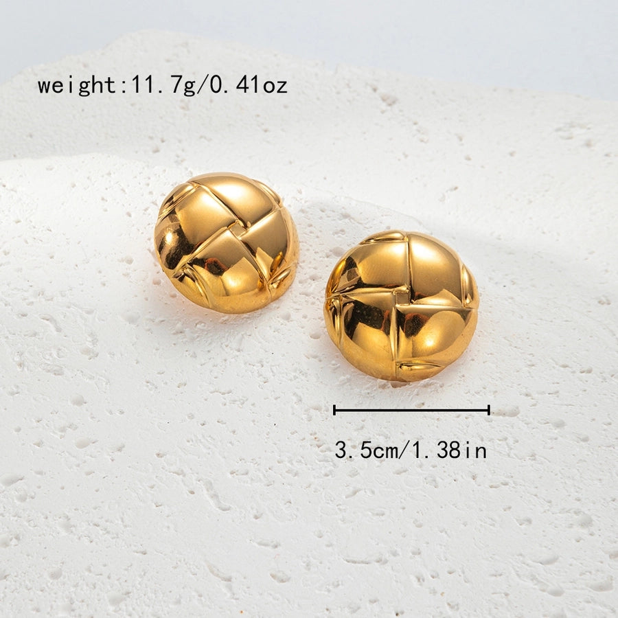 Round Irregular Ear Studs [304 Stainless Steel,14K Gold Plated]