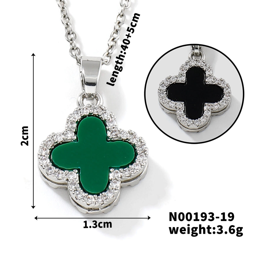 Four Leaf Clover Zircon Necklace [304 Stainless Steel,Copper]