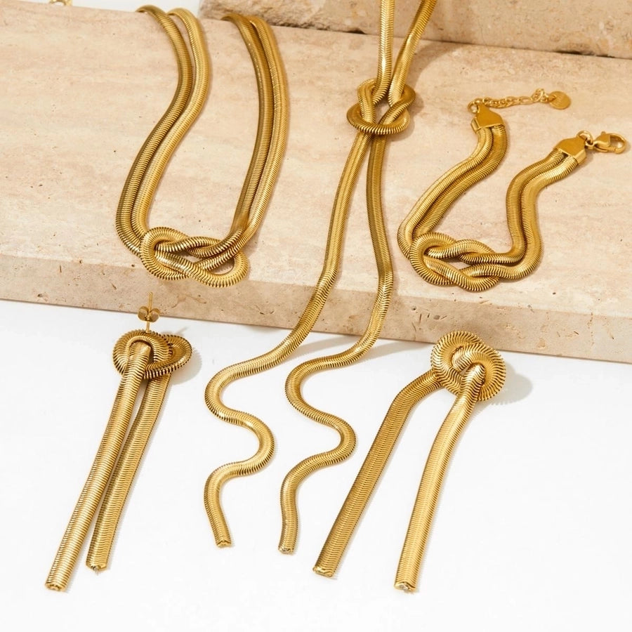 Casual Knot Bracelet/Earrings/Necklace [304 Stainless Steel,16K Gold Plated]