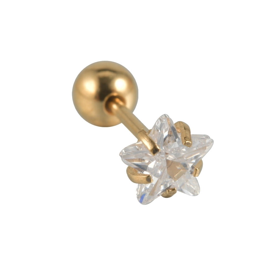 1 Piece Ear Cartilage Stud Star Zircon Earrings [304 Stainless Steel, 18K Gold Plated]