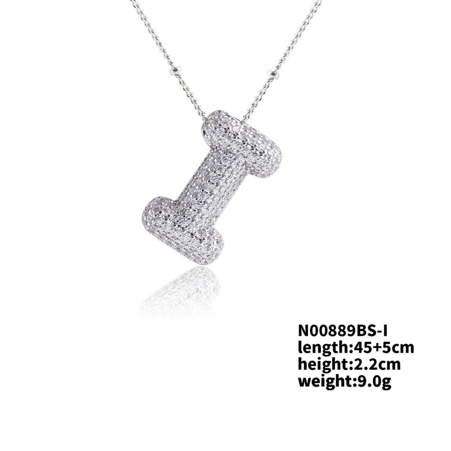 Three-dimensional Letter Zircon Pendant Necklace [304 Stainless Steel,Copper]